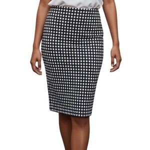 EXPRESS Black White Grid Textured Pencil Skirt Knee Length Back Slit EUC Size 6